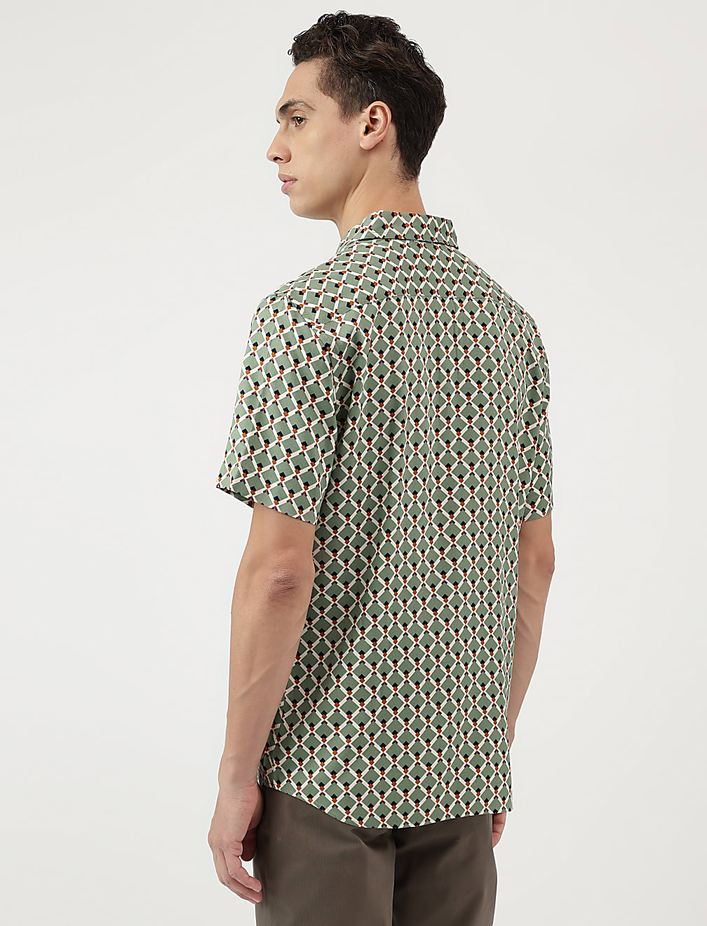 Pure Viscose Geometric Spread Collar Shirt