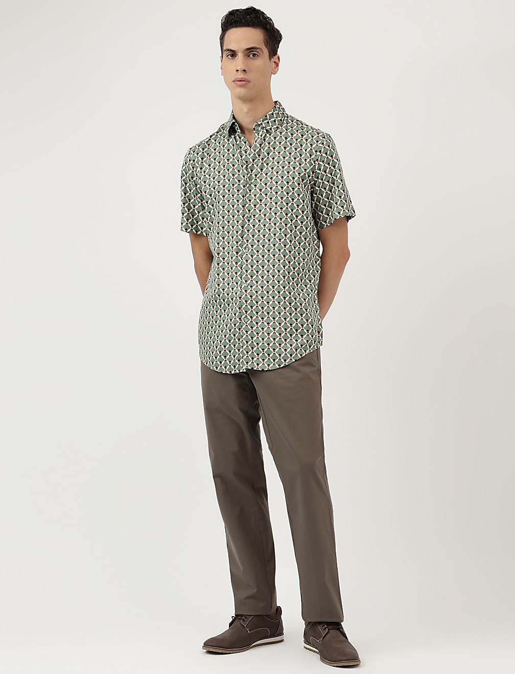 Pure Viscose Geometric Spread Collar Shirt