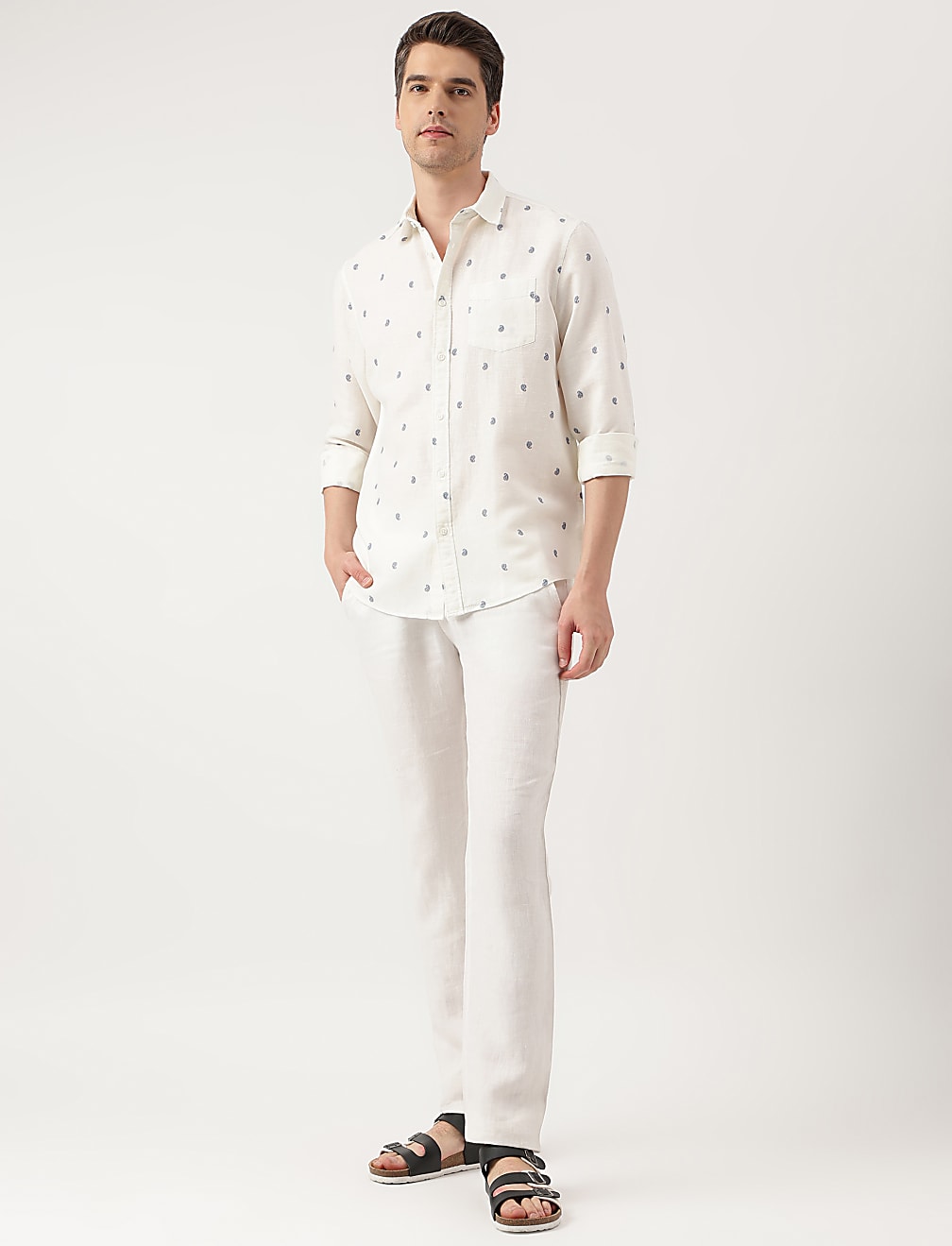 Linen Blend Paisley Spread Collar Shirt