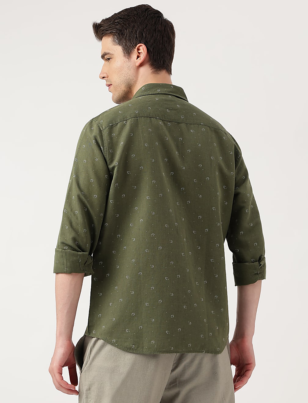Linen Blend Printed Spread Collar Shirt