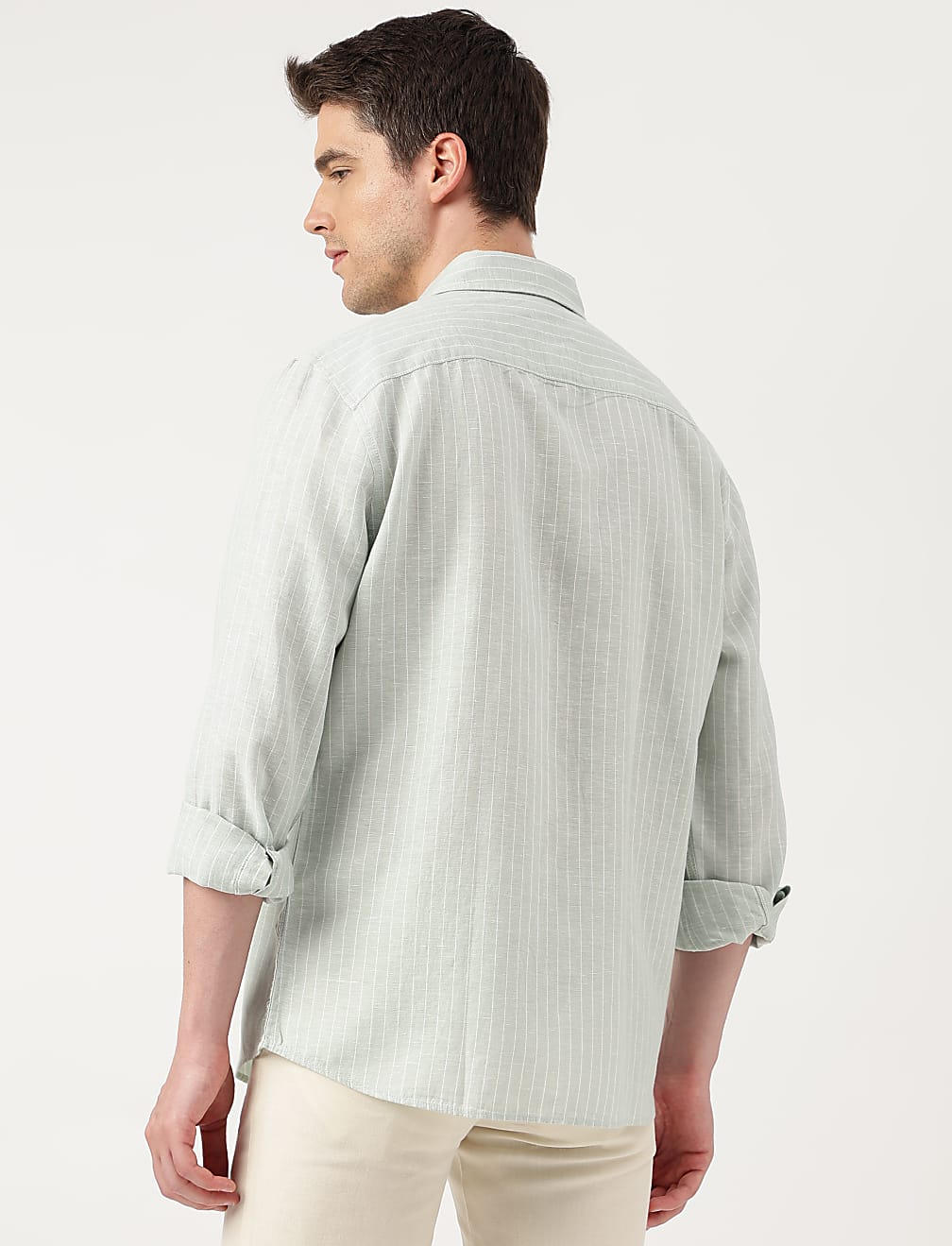 Linen Blend Striped Spread Collar Shirt
