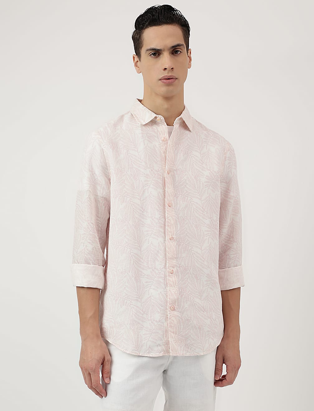 Linen Blend Tropical Printed Shirt