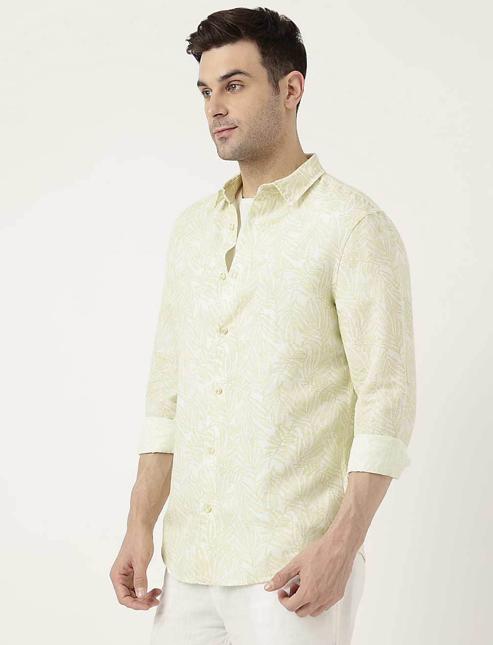 Linen Blend Tropical Printed Shirt