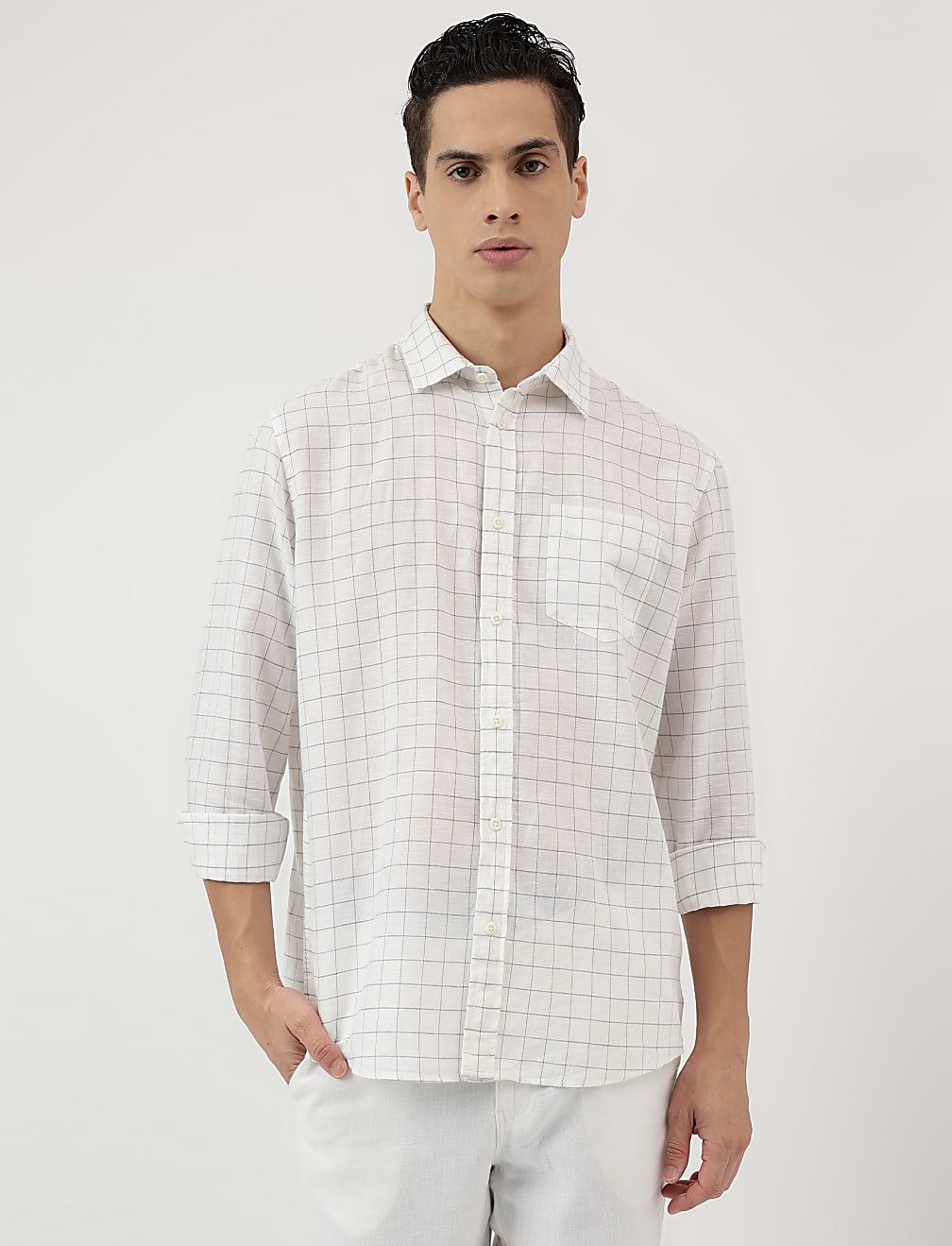 Relaxed Fit Linen Mix Spread Collar Shirt