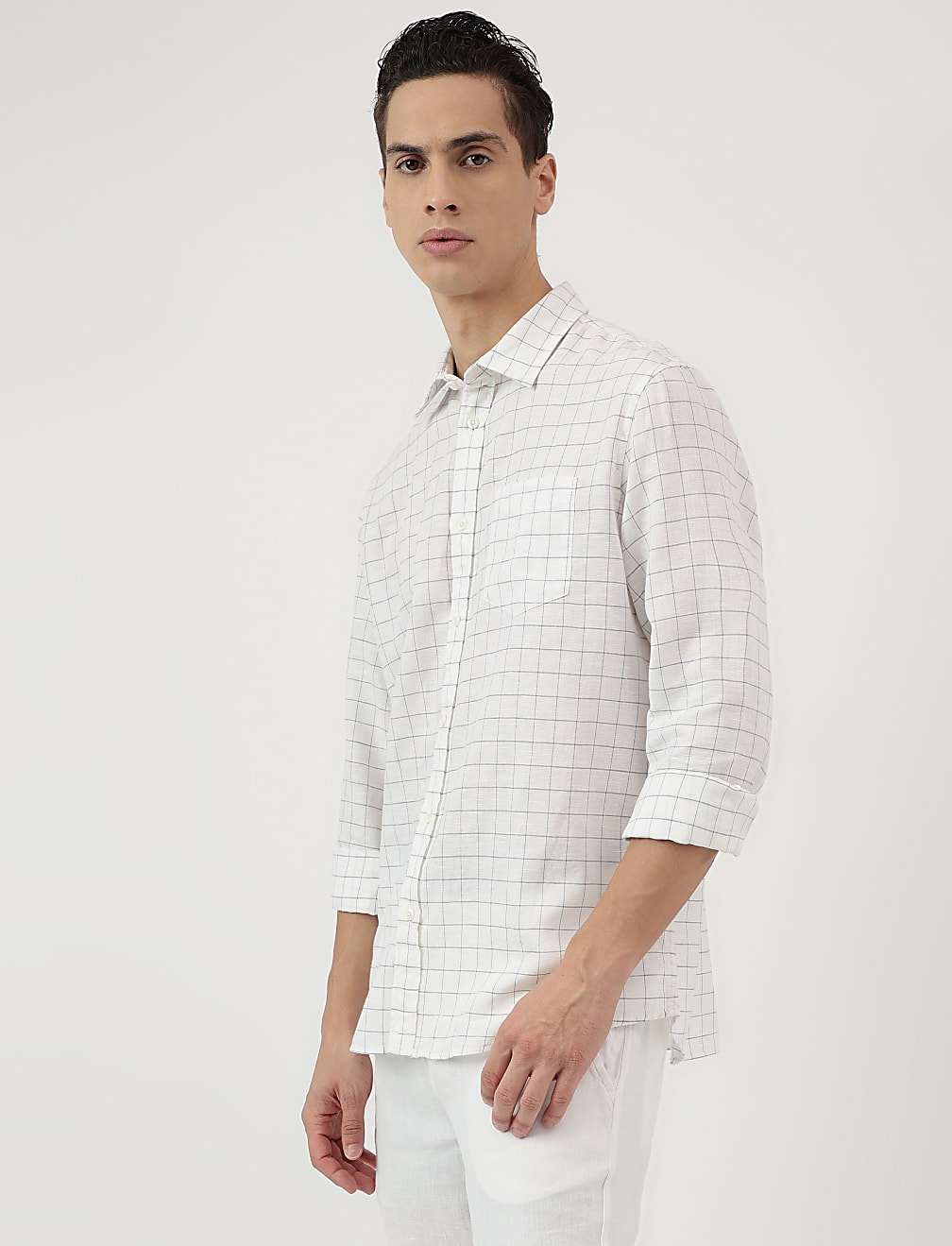 Relaxed Fit Linen Mix Spread Collar Shirt