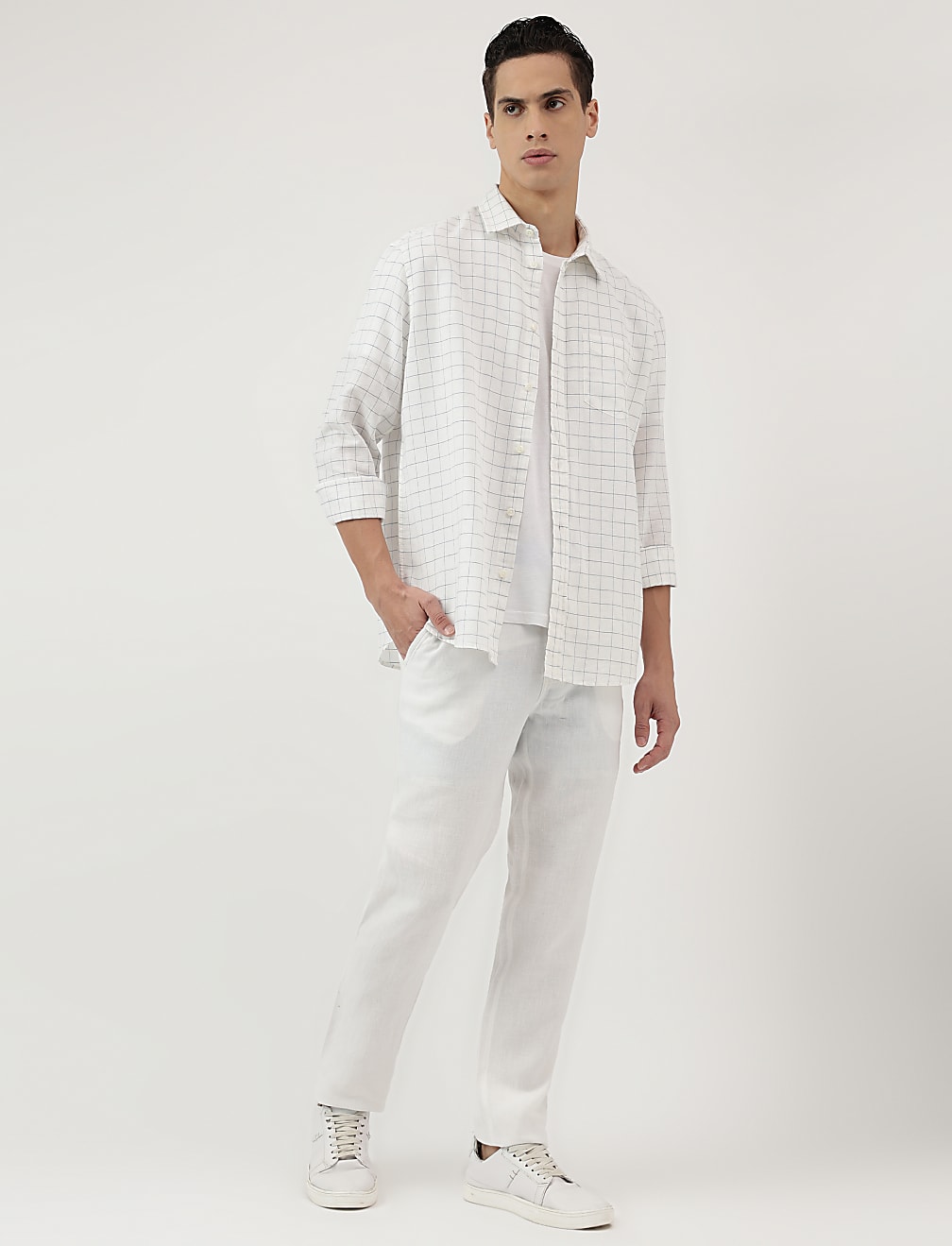 Relaxed Fit Linen Mix Spread Collar Shirt