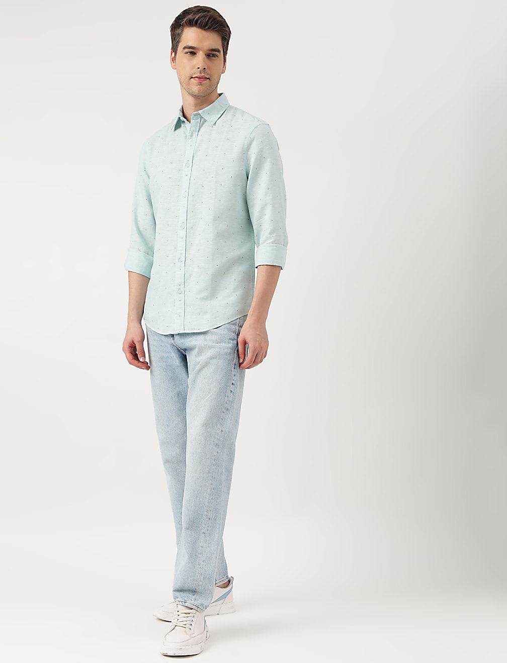 Linen Blend Micro Spread Collar Shirt