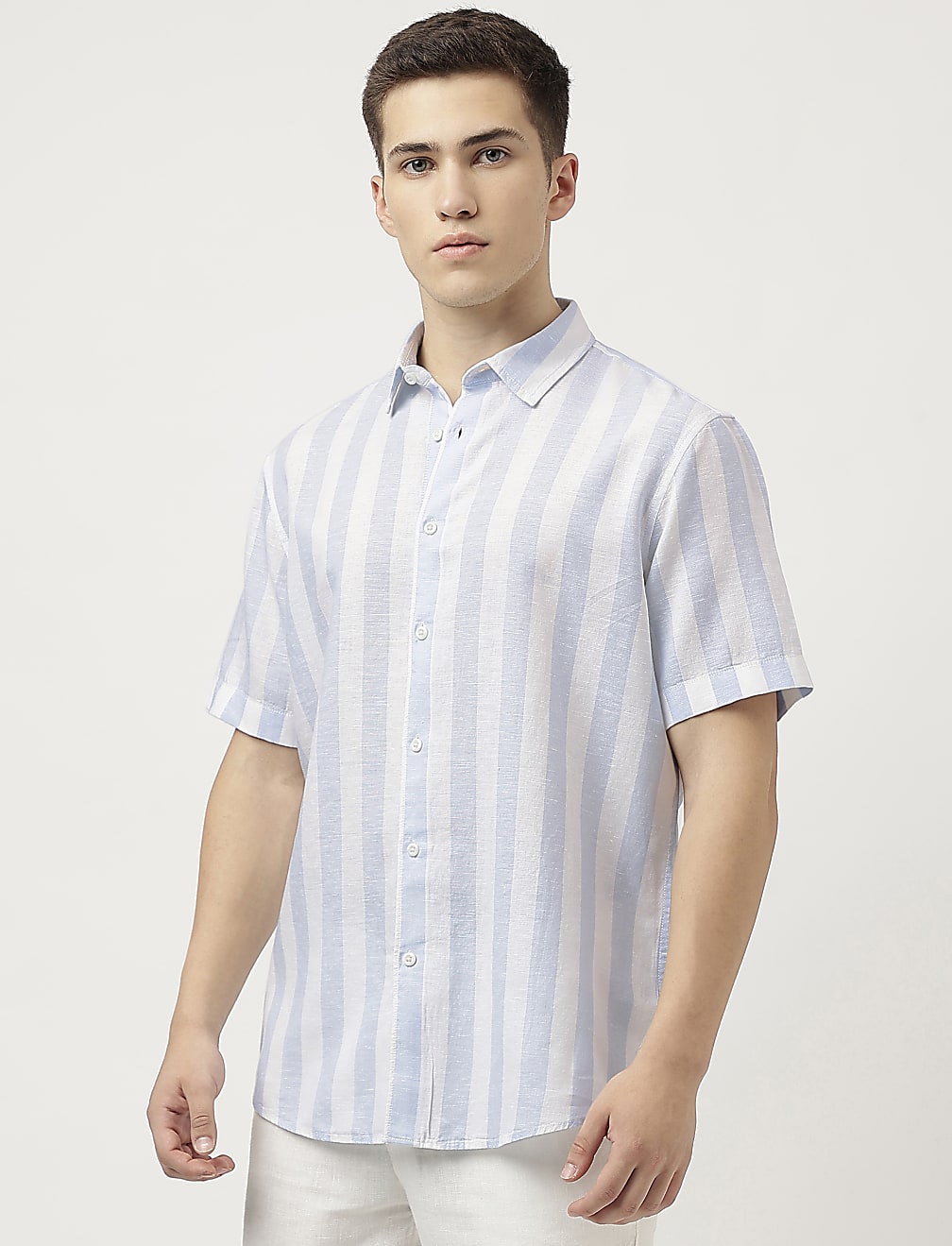 Relaxed Fit Linen Blend Striped Shirt