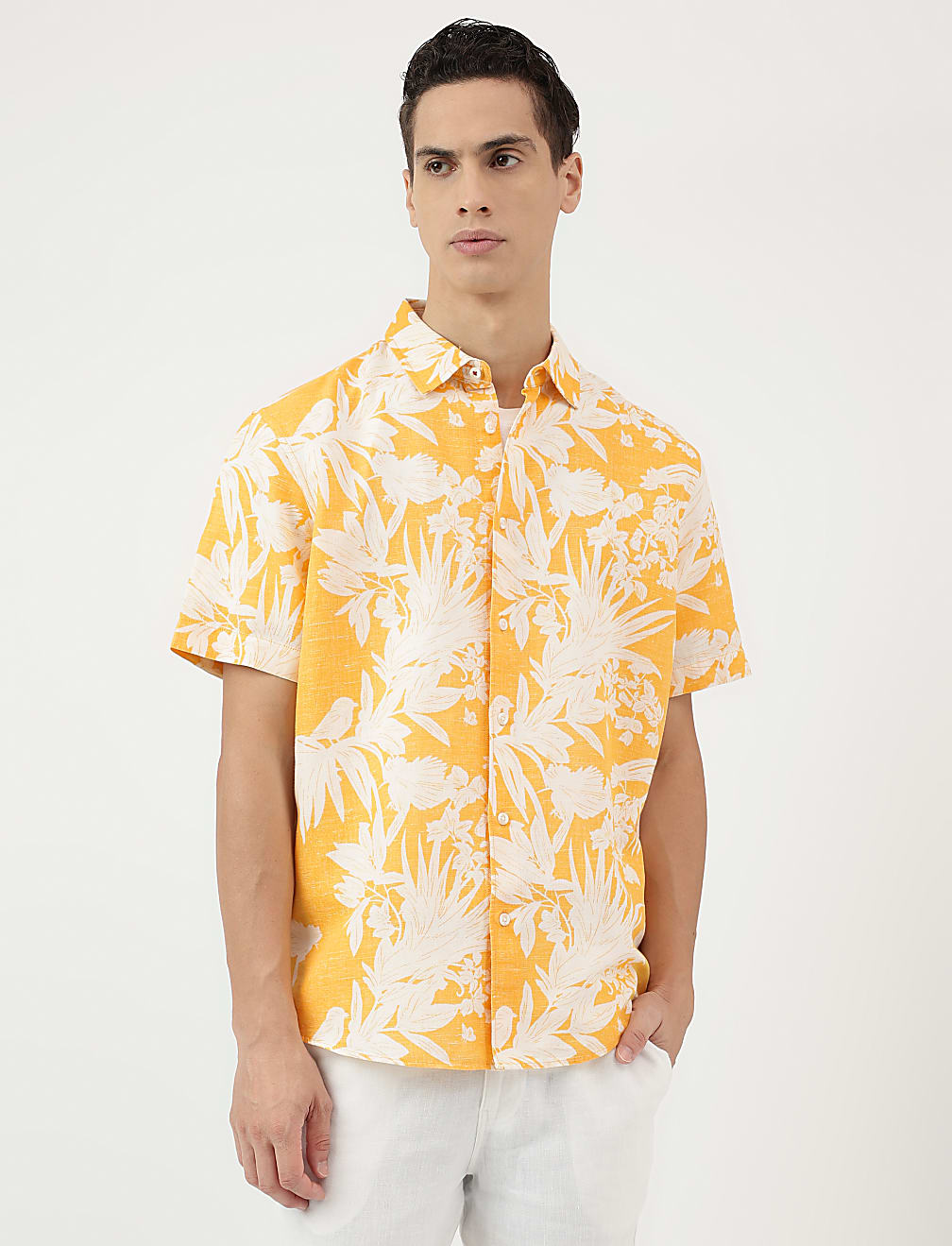 Relaxed Fit Linen Blend Tropical Shirt