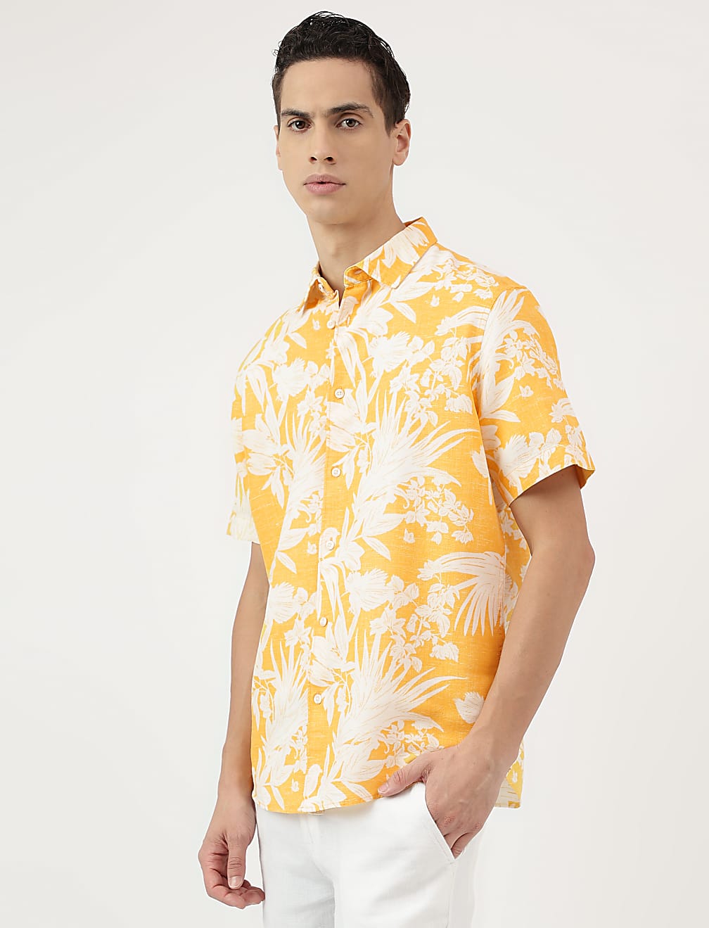 Relaxed Fit Linen Blend Tropical Shirt