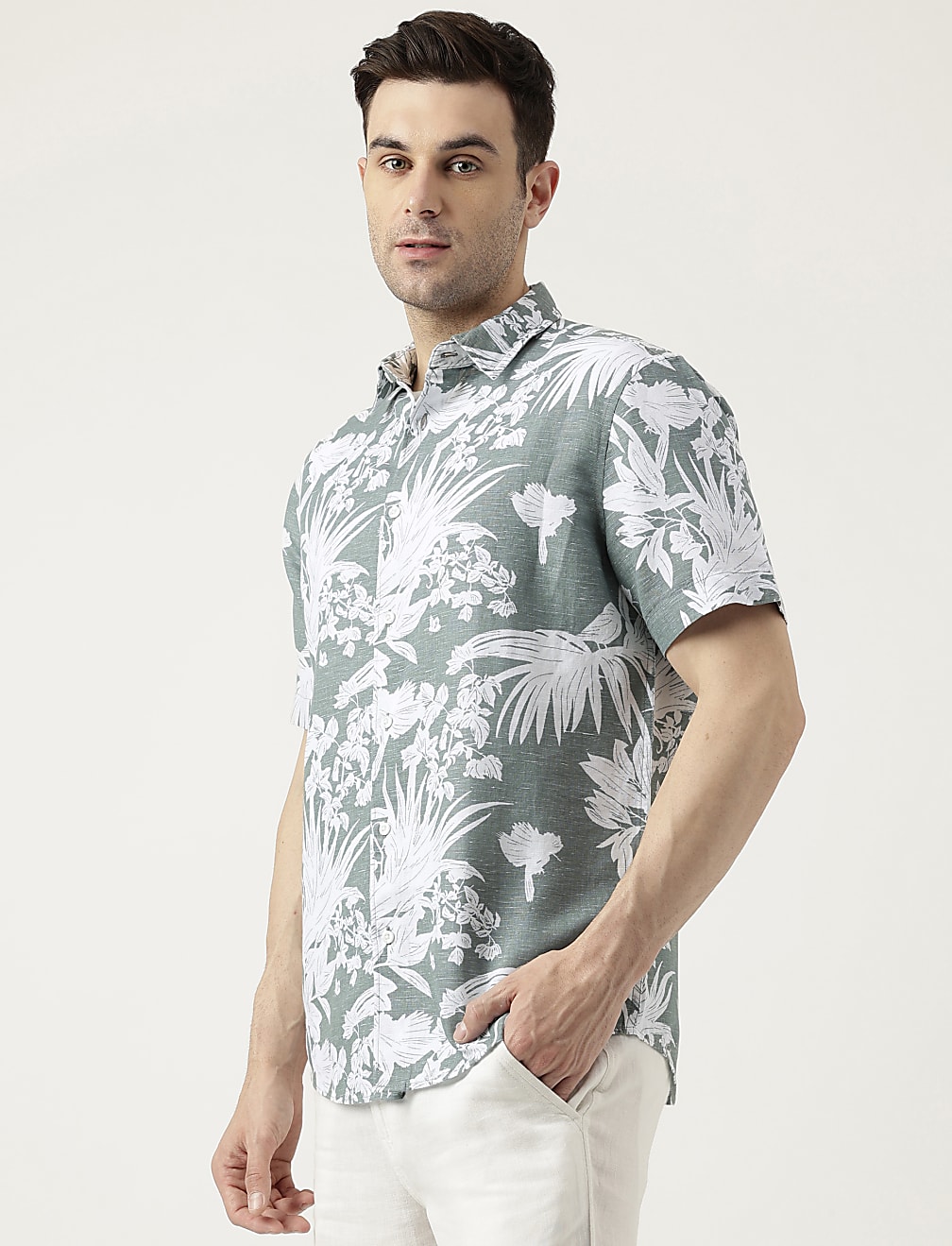 Relaxed Fit Linen Blend Tropical Shirt