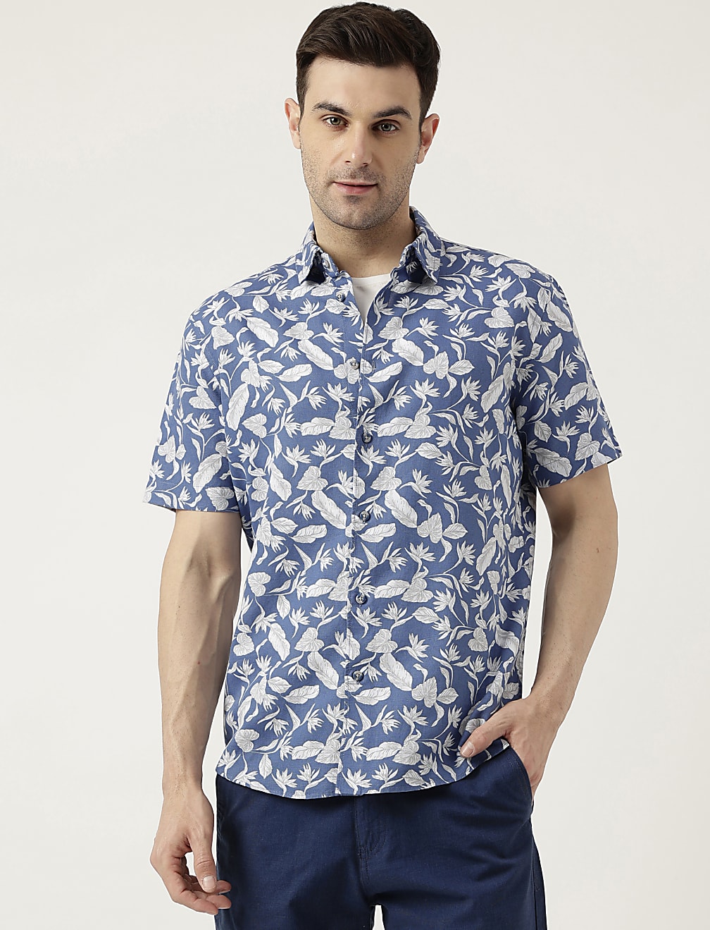 Relaxed Fit Linen Blend Tropical Shirt
