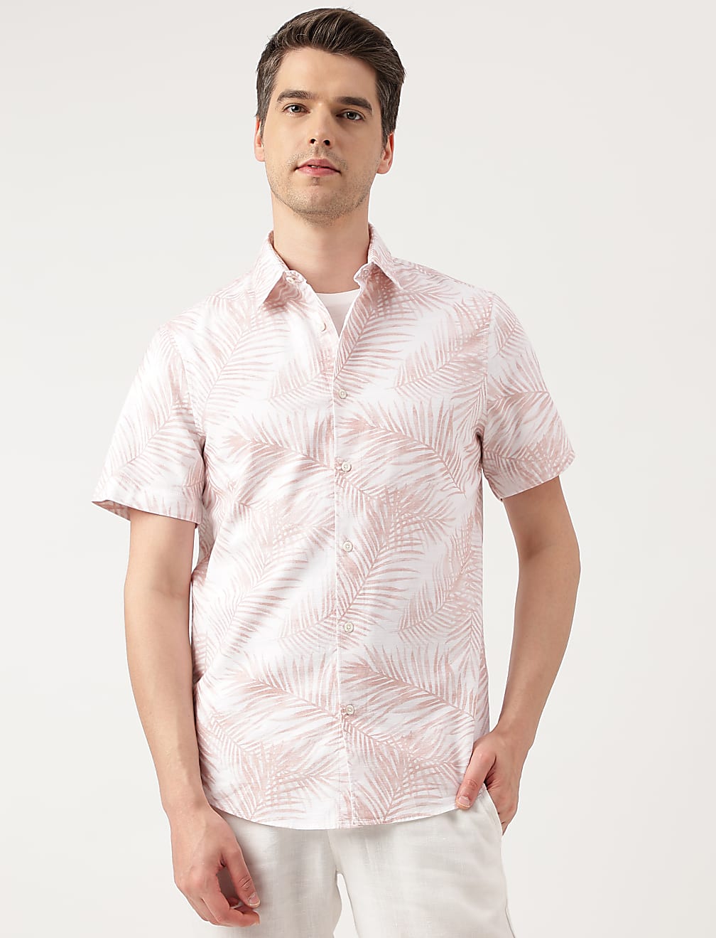 Pure Cotton Leaves Spread Collar Shirt