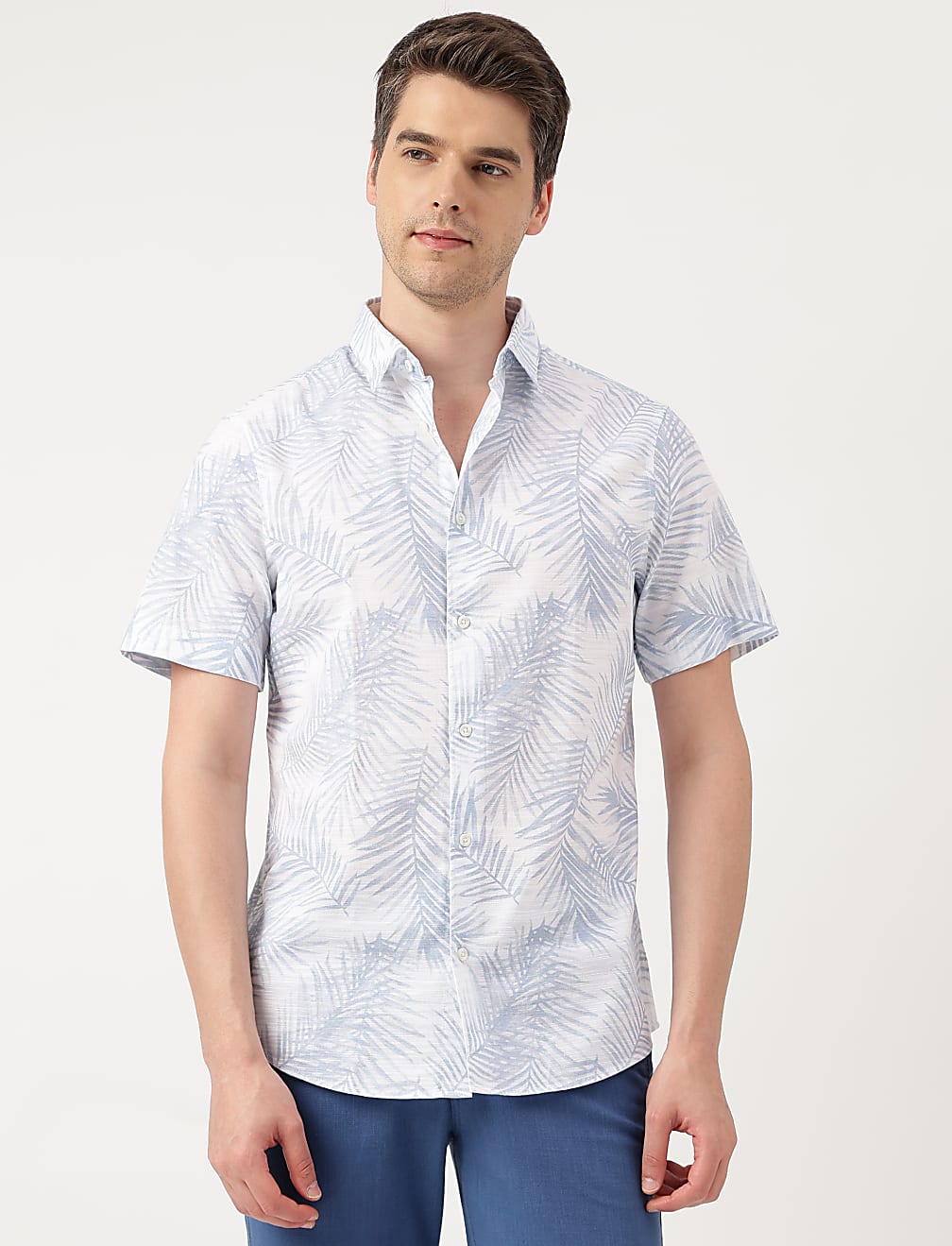 Pure Cotton Leaves Spread Collar Shirt