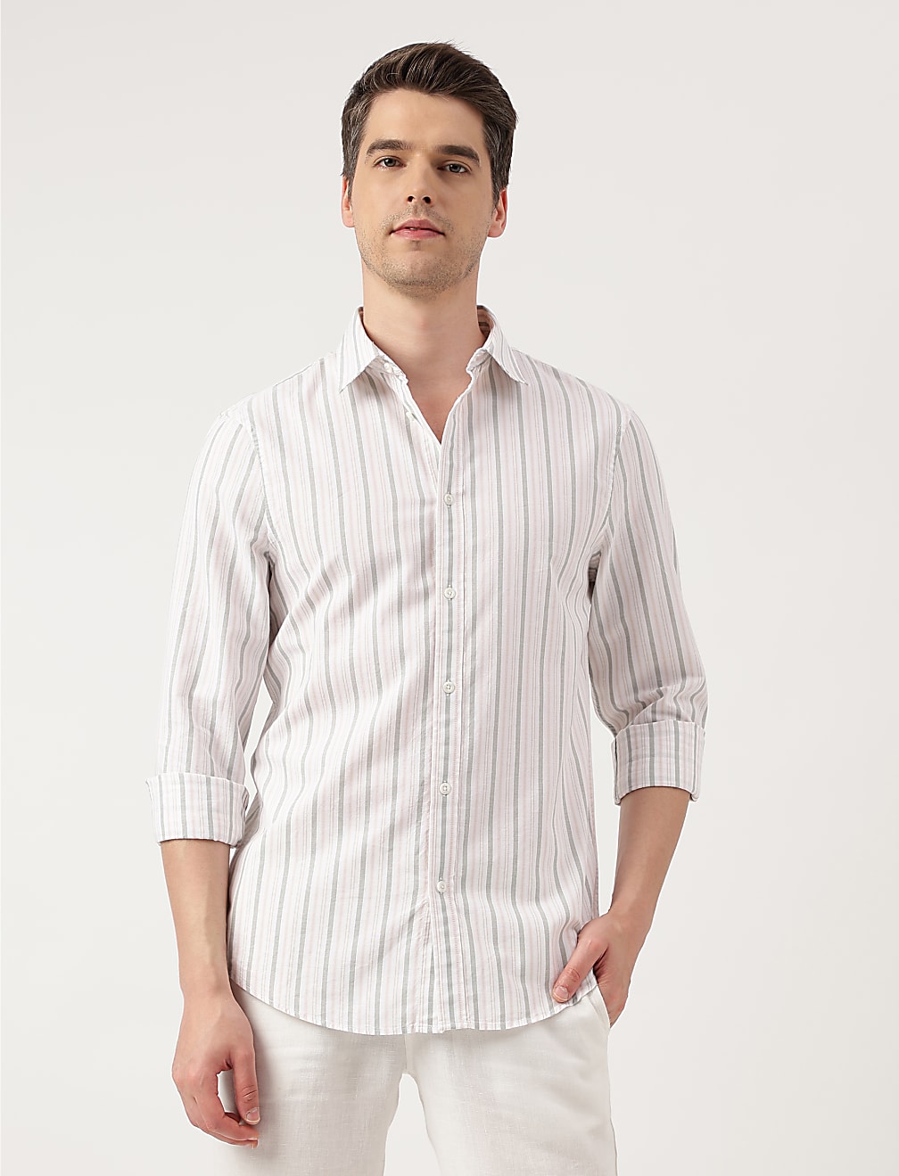 Pure Cotton Striped Spread Collar Shirt