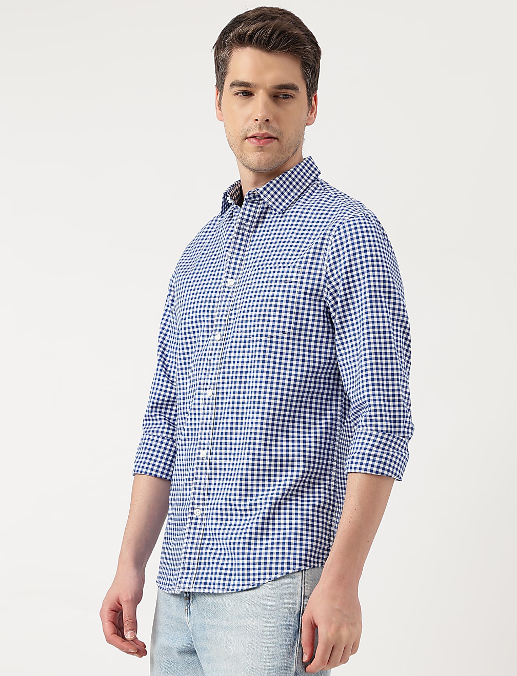 Pure Cotton Checks Spread Collar Shirt