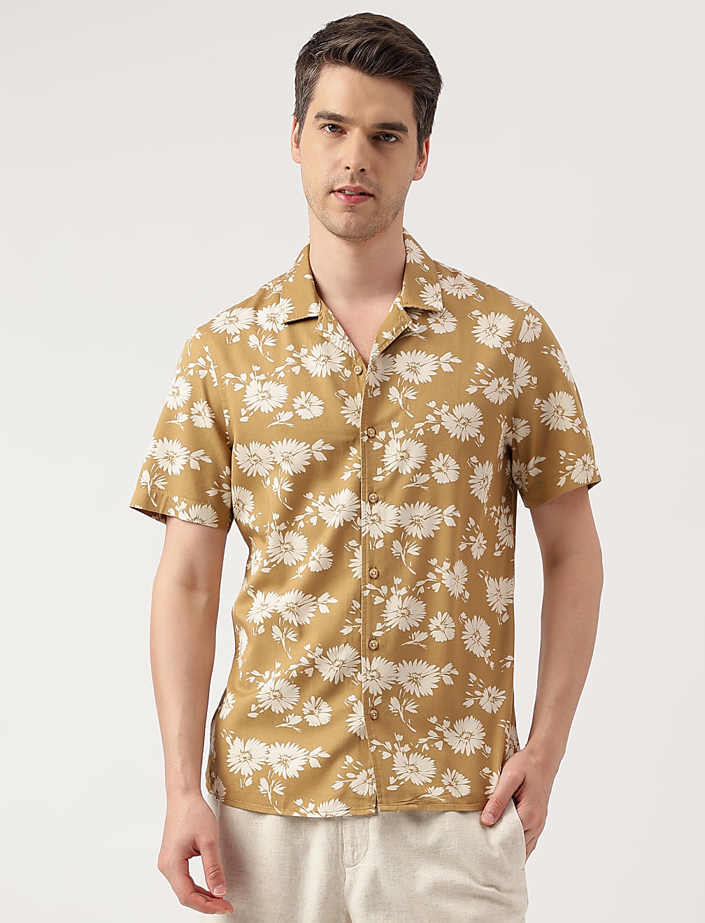Modal Blend Floral Cuban Collar Shirt