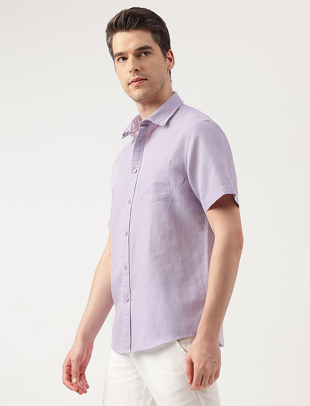 Linen Blend Solid Spread Collar Shirt