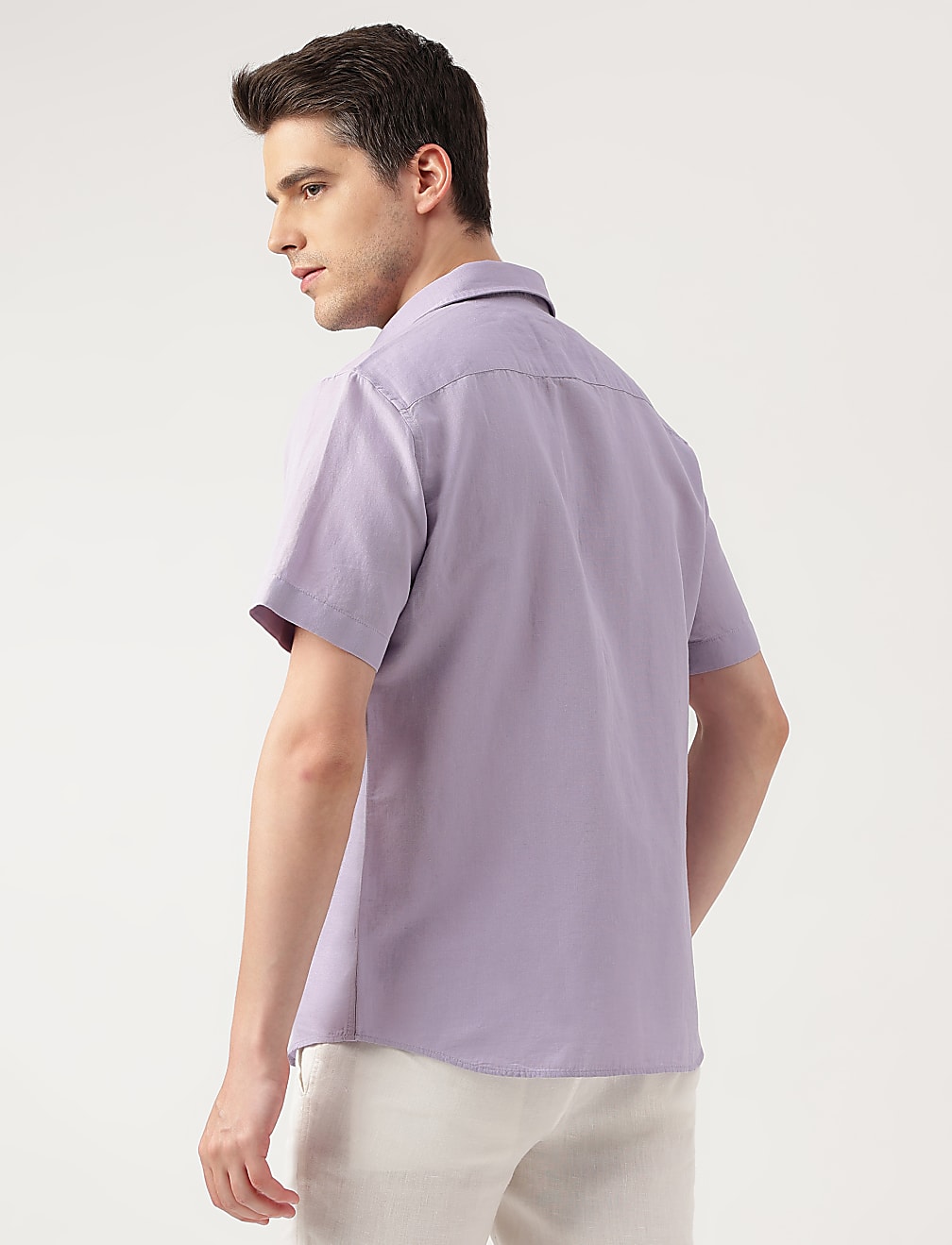 Linen Blend Solid Spread Collar Shirt