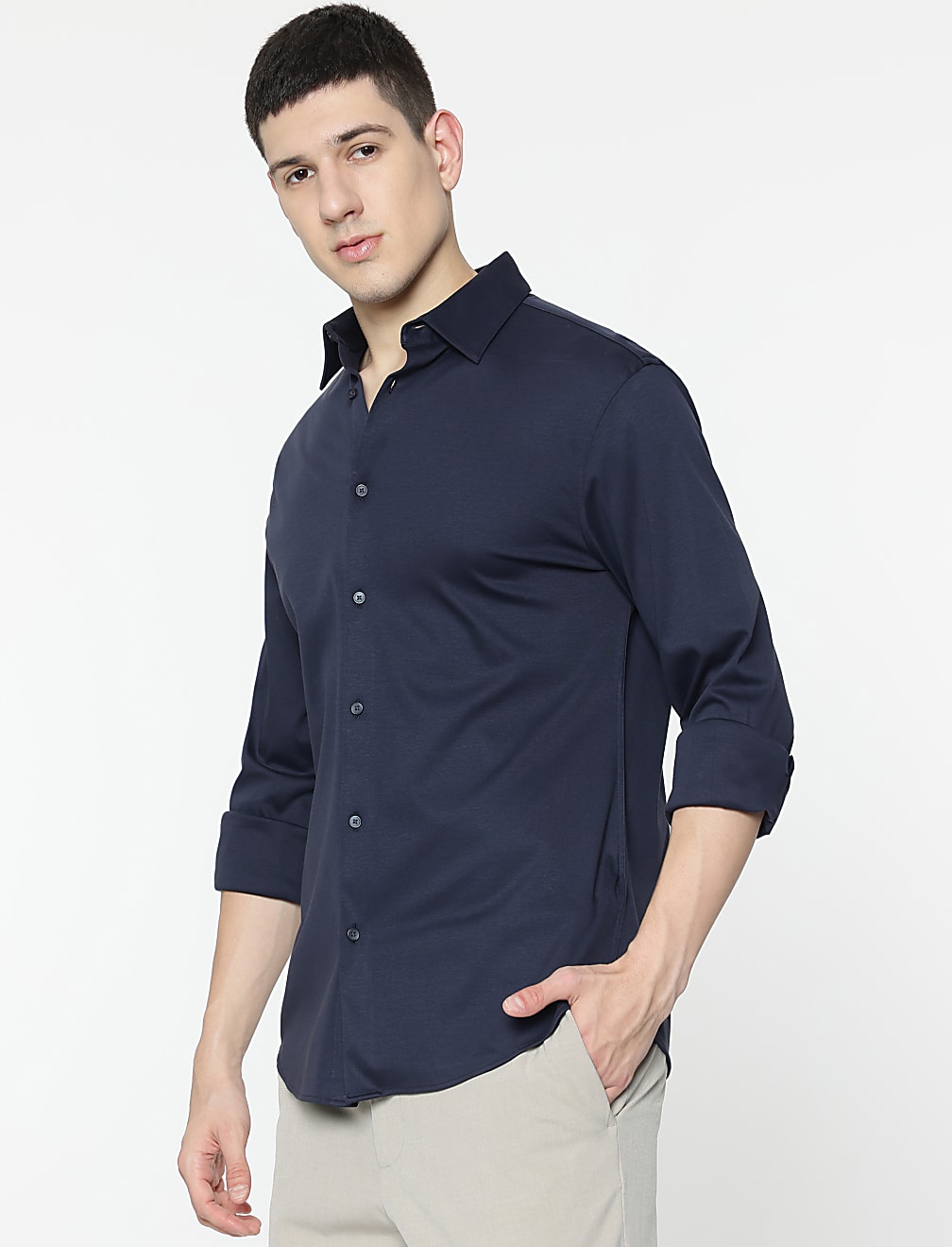 Slim Fit Pure Cotton Plain Shirt