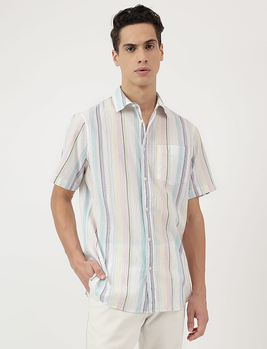 Cotton Mix Spread Collar Shirt