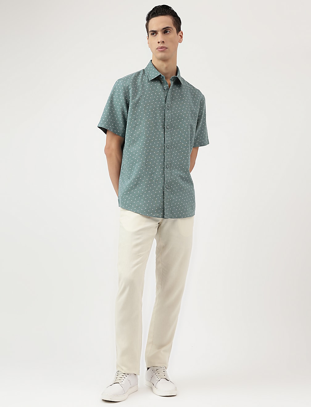 Relaxed Fit Linen Mix Spread Collar Shirt