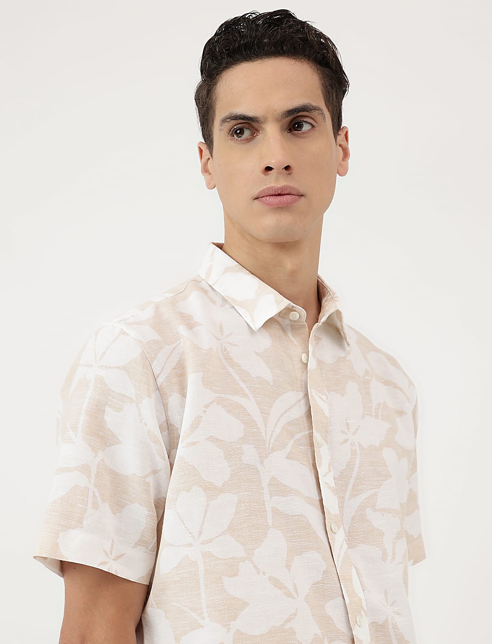 Relaxed Fit Linen Mix Spread Collar Shirt