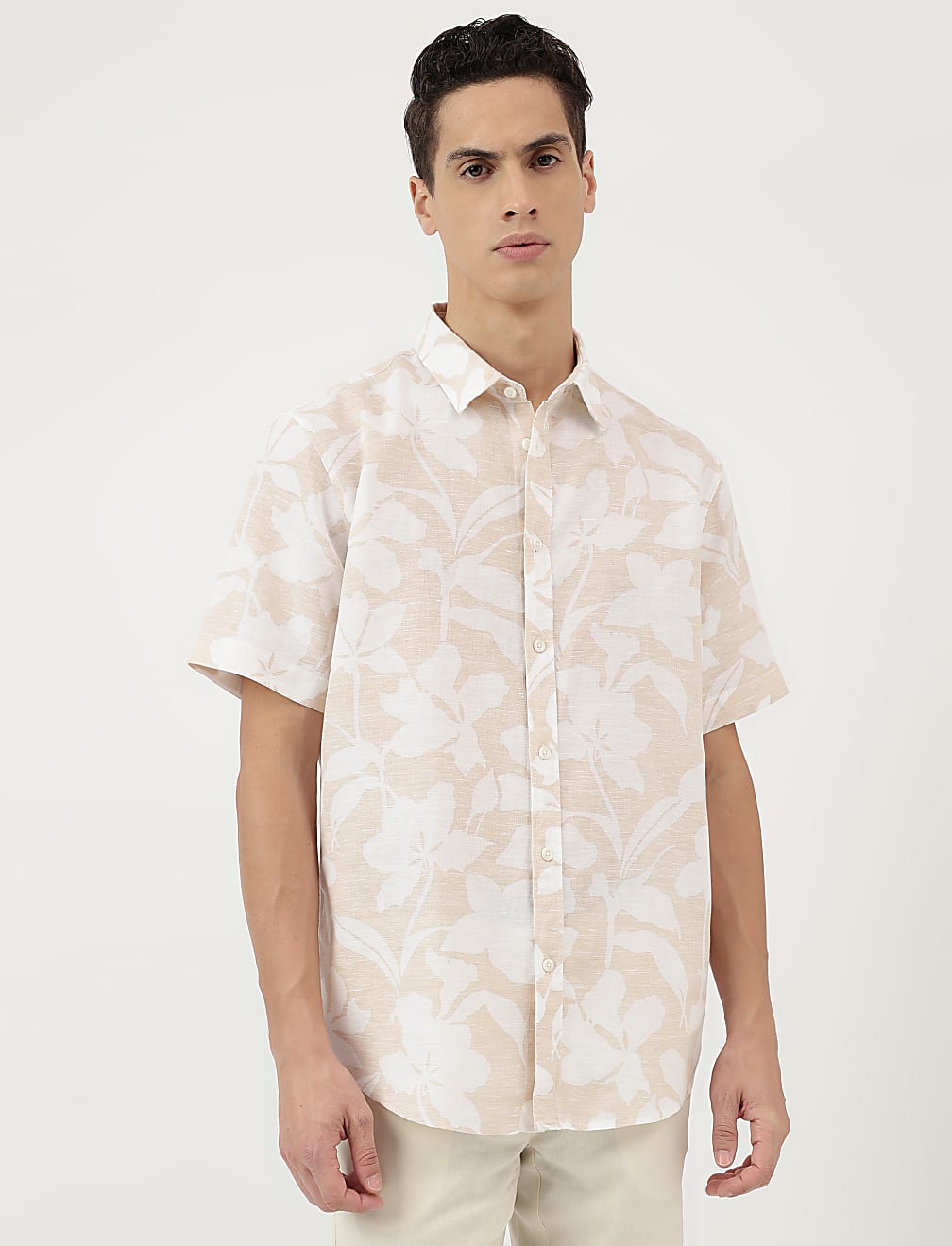 Relaxed Fit Linen Mix Spread Collar Shirt