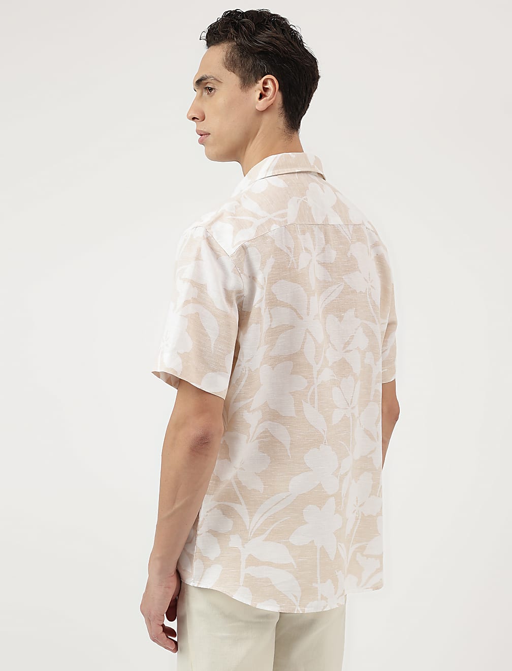 Relaxed Fit Linen Mix Spread Collar Shirt