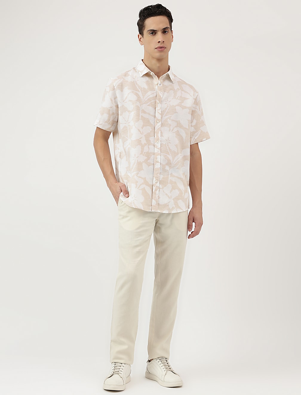 Relaxed Fit Linen Mix Spread Collar Shirt