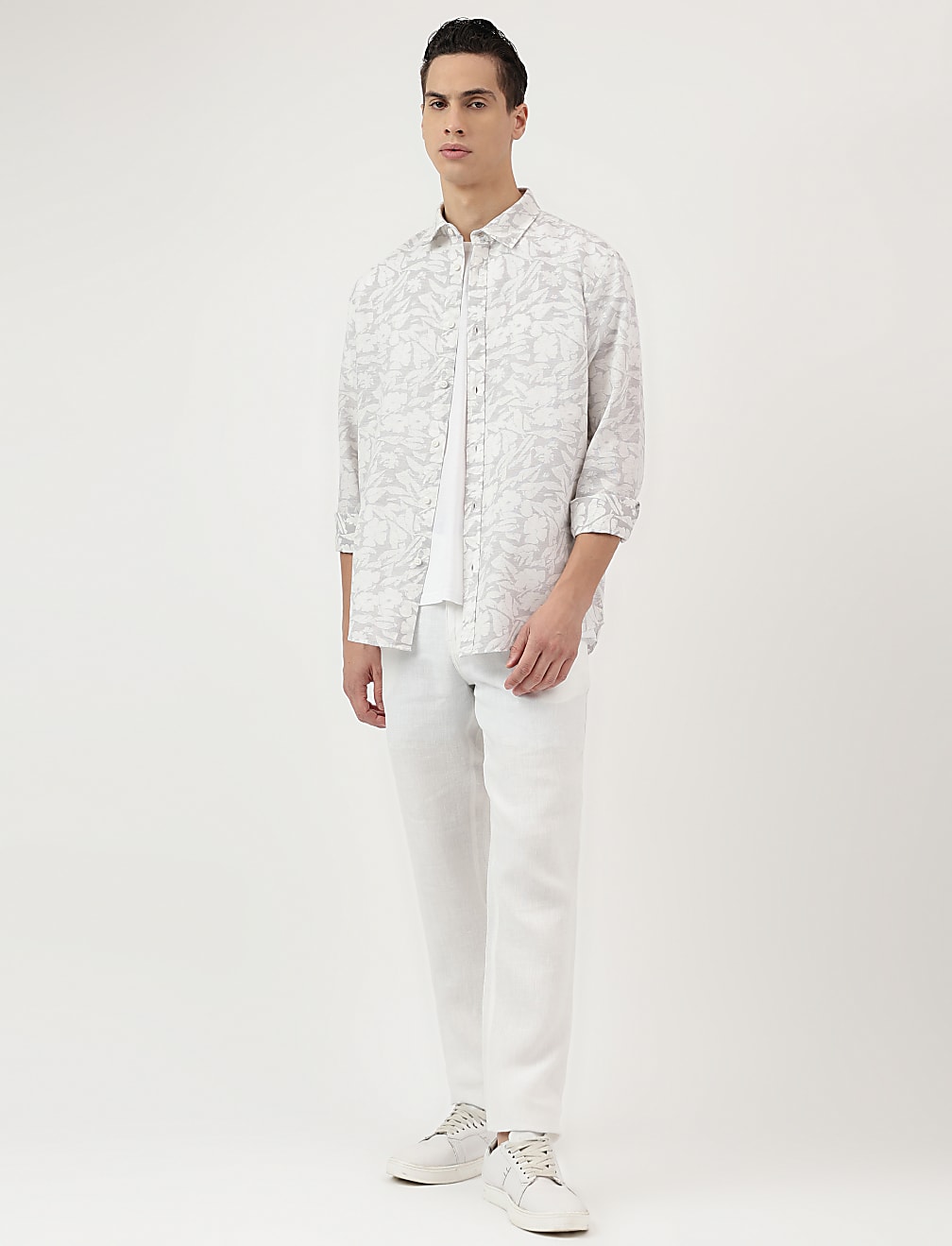 Relaxed Fit Linen Mix Spread Collar Shirt