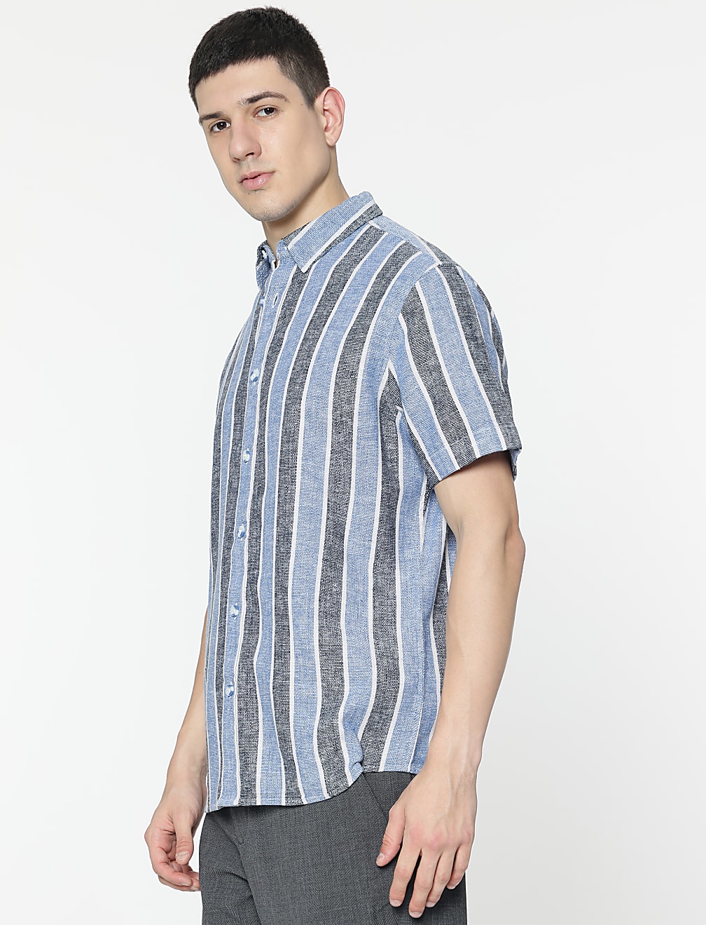 Relaxed Fit Linen Mix Stripes Shirt