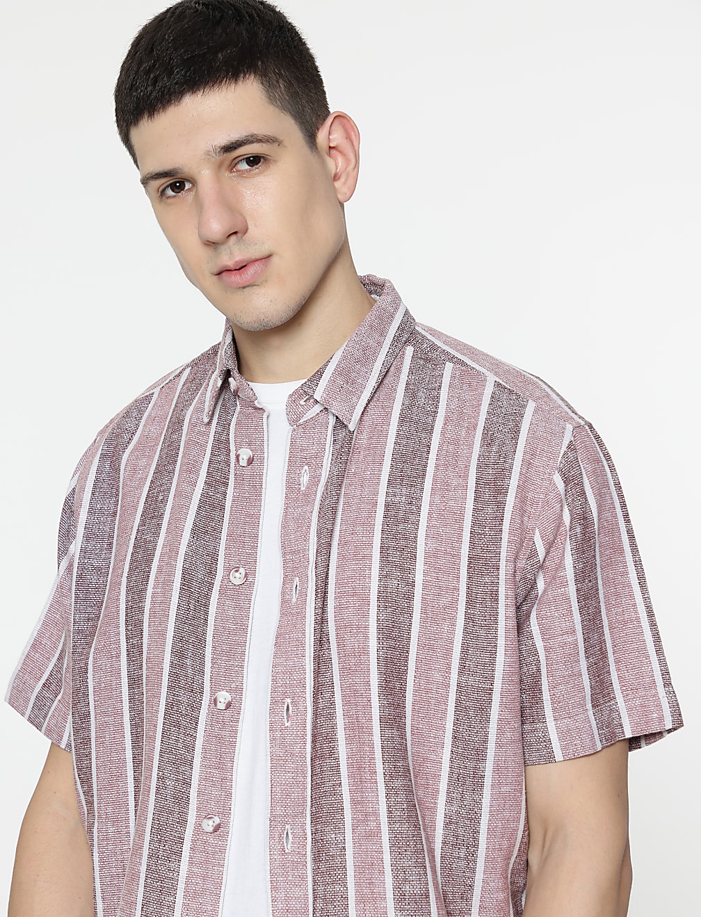 Relaxed Fit Linen Mix Stripes Shirt
