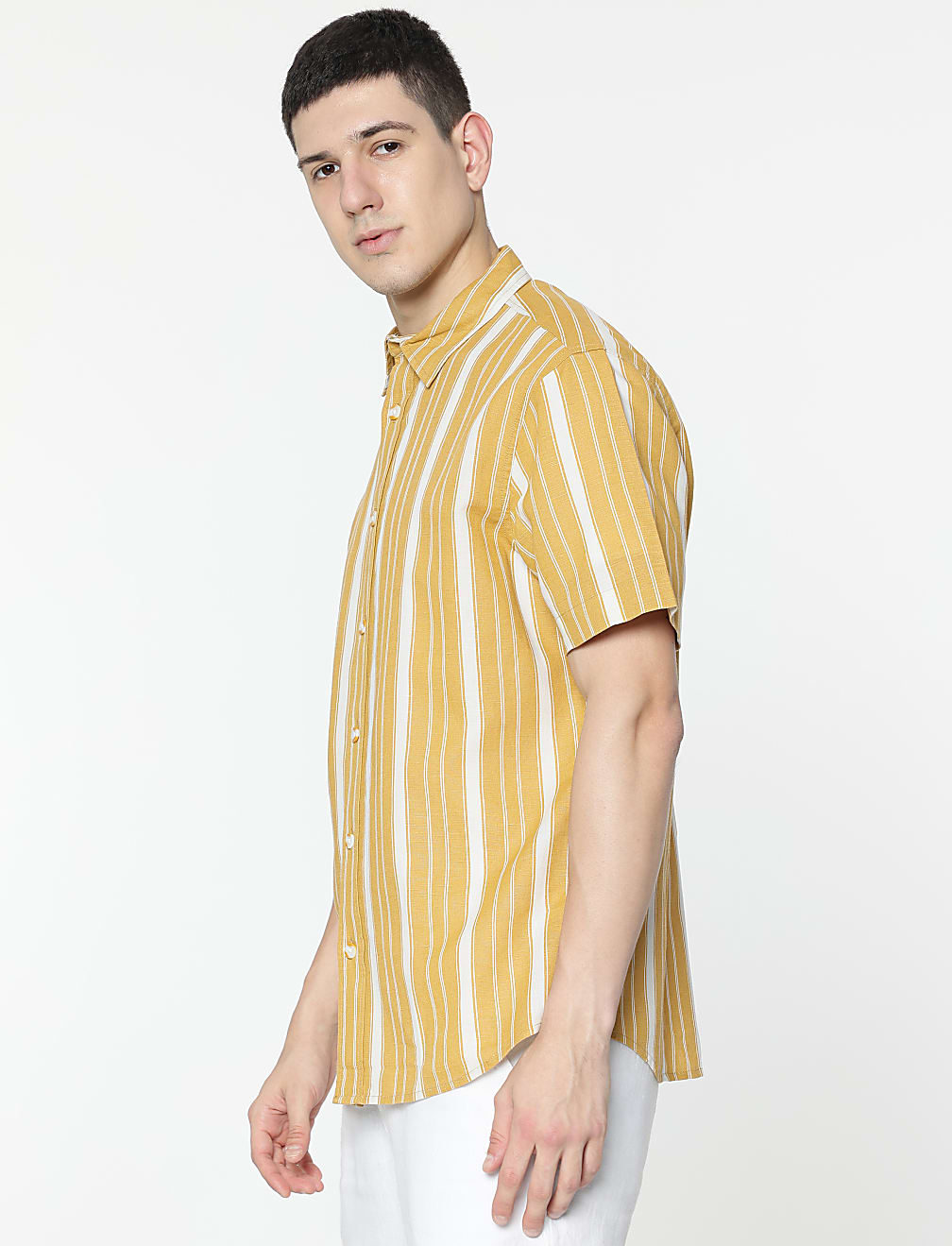 Relaxed Fit Linen Mix Stripes Shirt