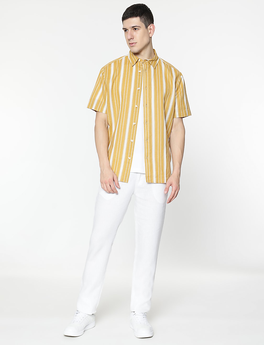 Relaxed Fit Linen Mix Stripes Shirt
