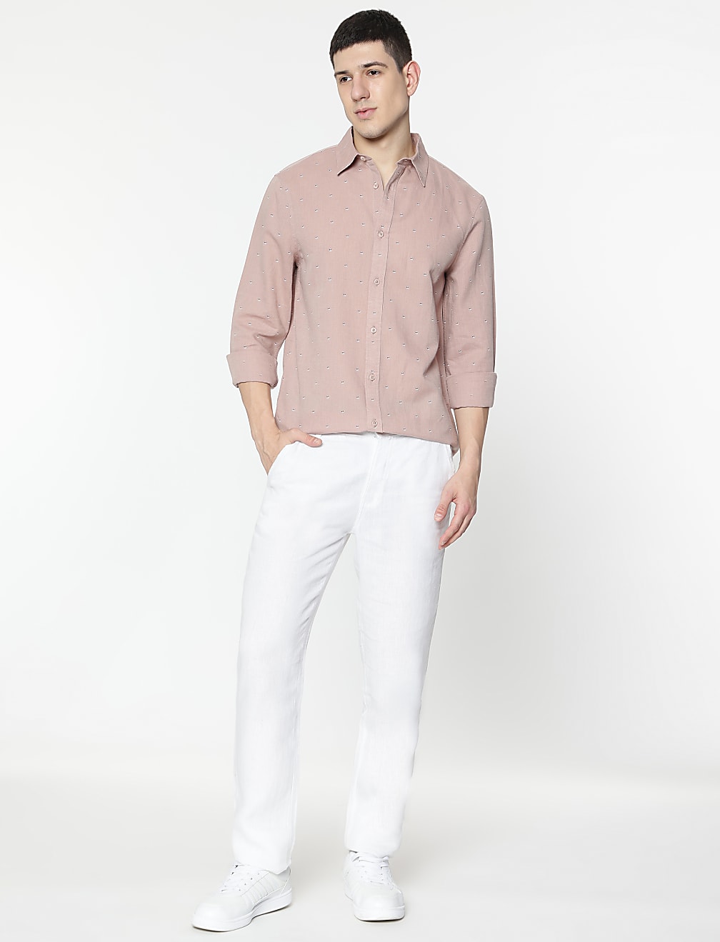 Linen Rich Minimal Dotted Print Shirt