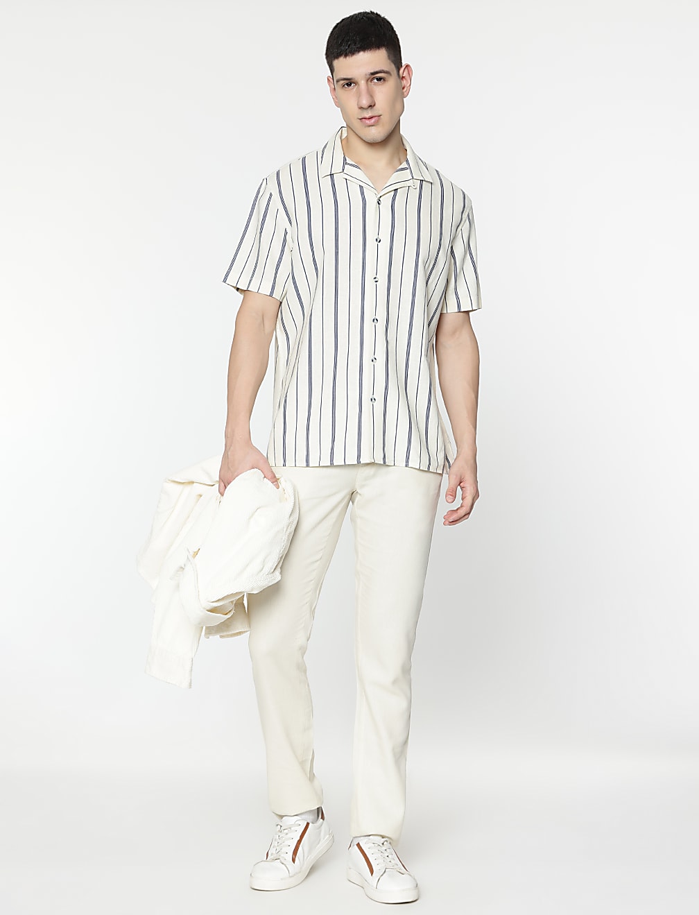Relaxed Fit Linen Mix Stripes Shirt