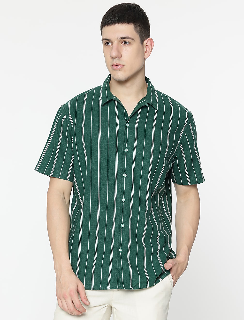 Relaxed Fit Linen Mix Stripes Shirt