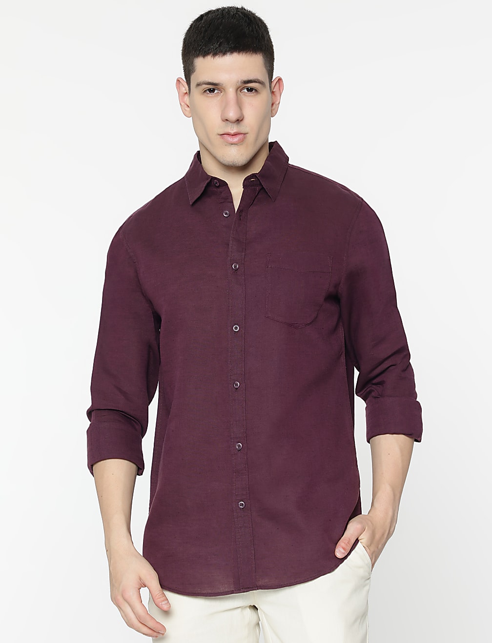 Linen Rich Spread Collar Shirt