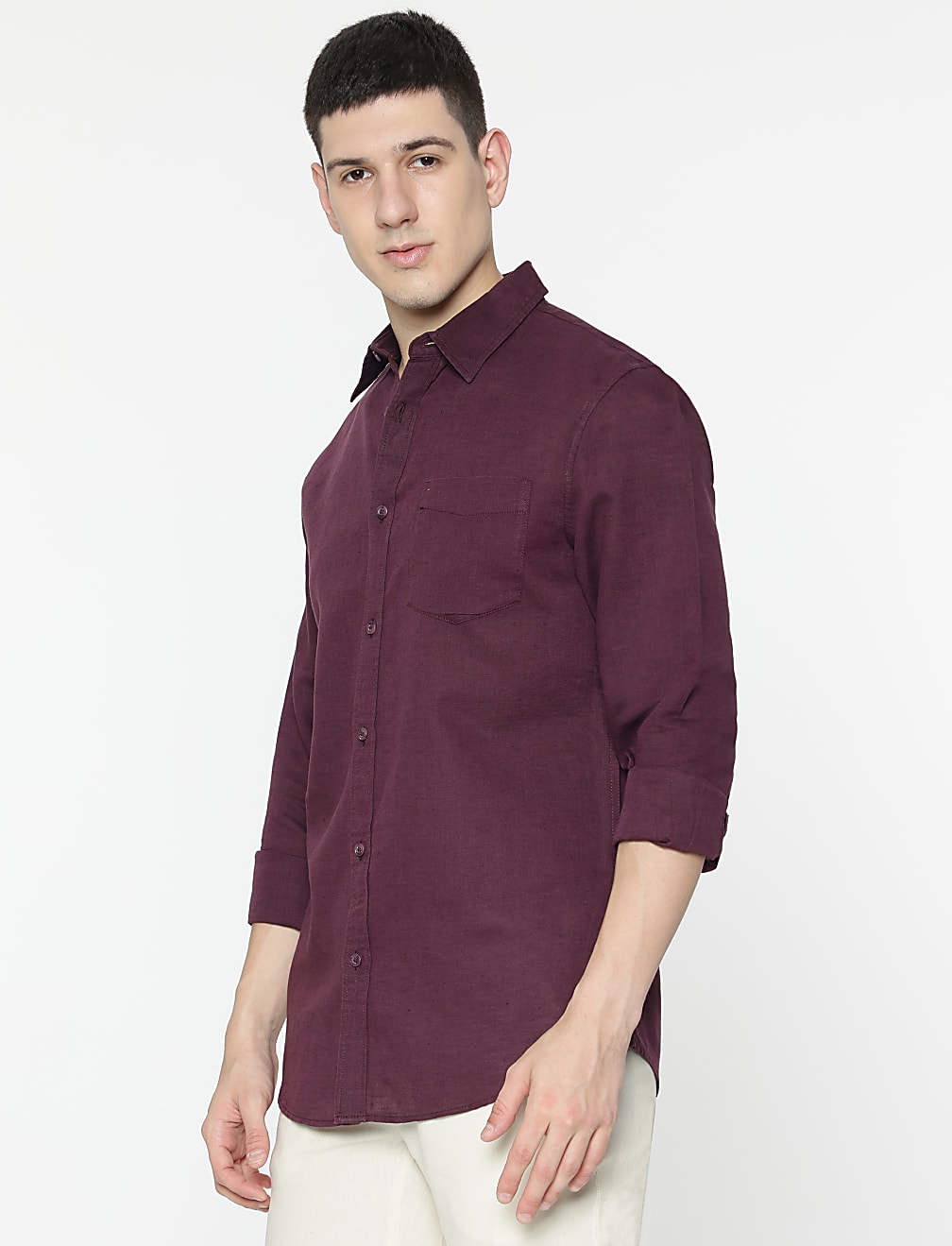 Linen Rich Spread Collar Shirt