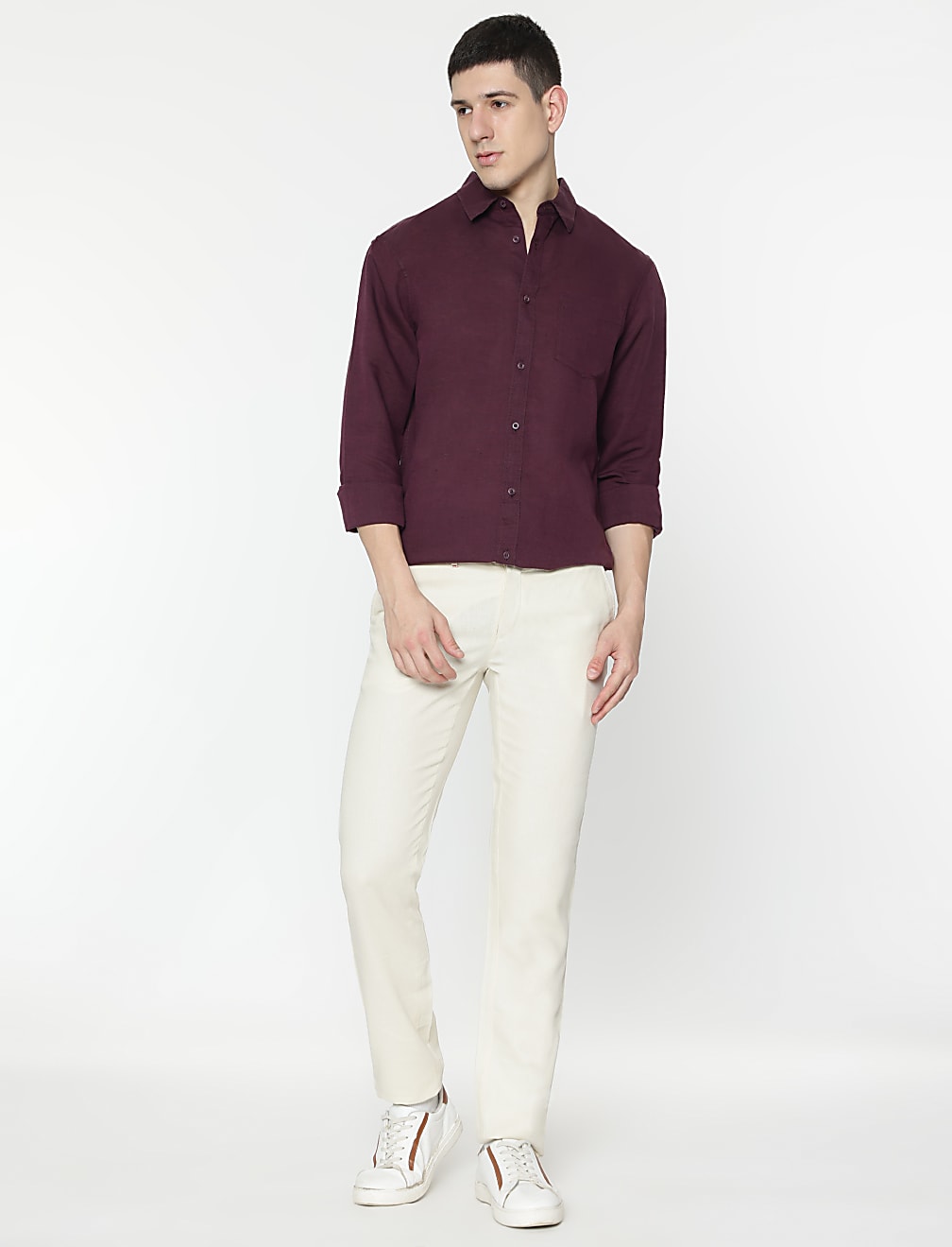 Linen Rich Spread Collar Shirt