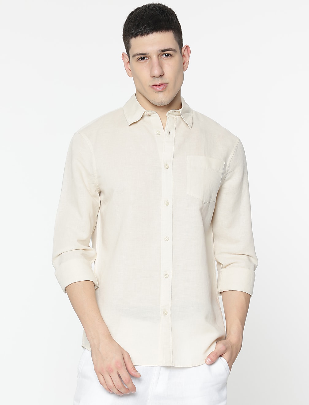 Linen Rich Spread Collar Shirt