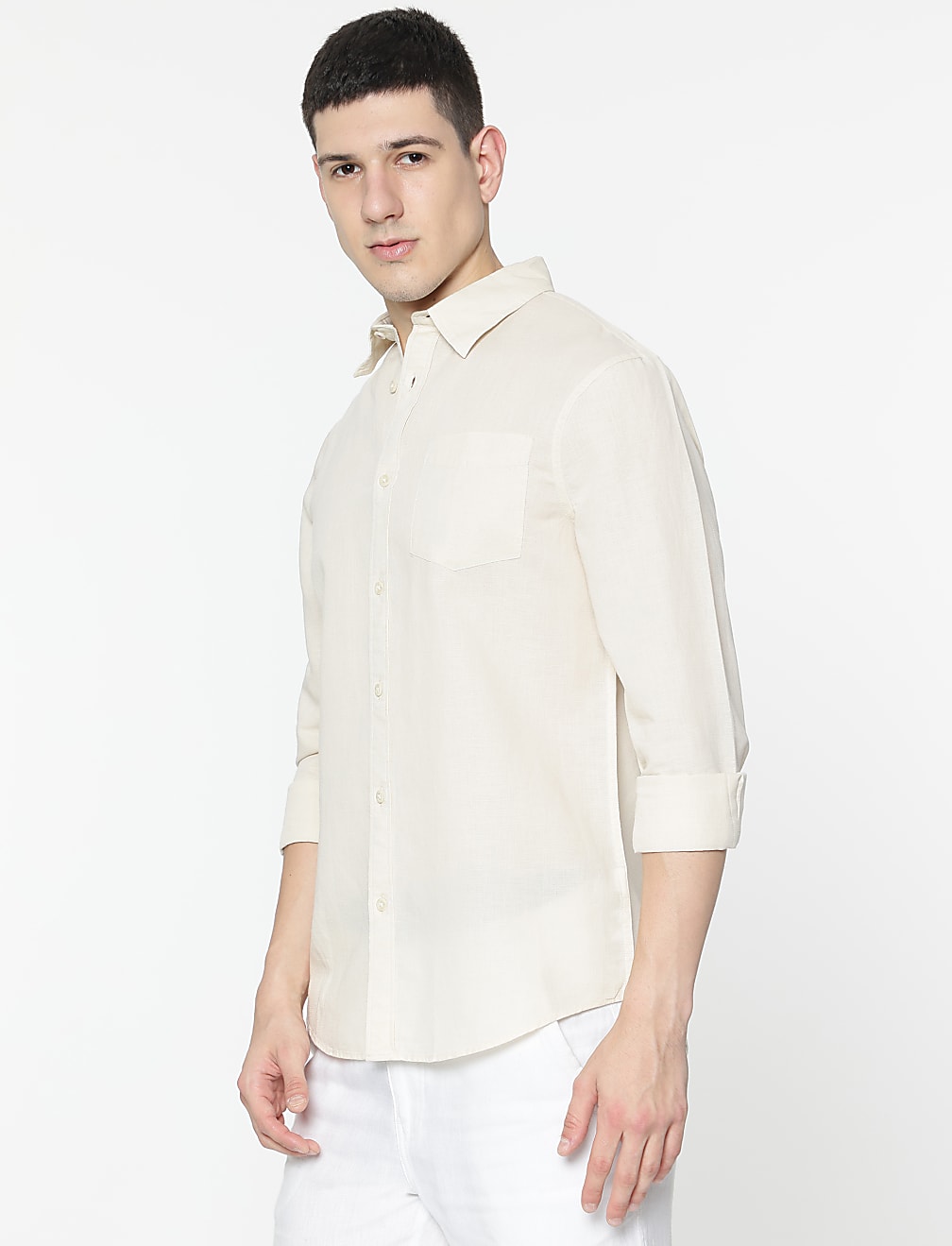 Linen Rich Spread Collar Shirt
