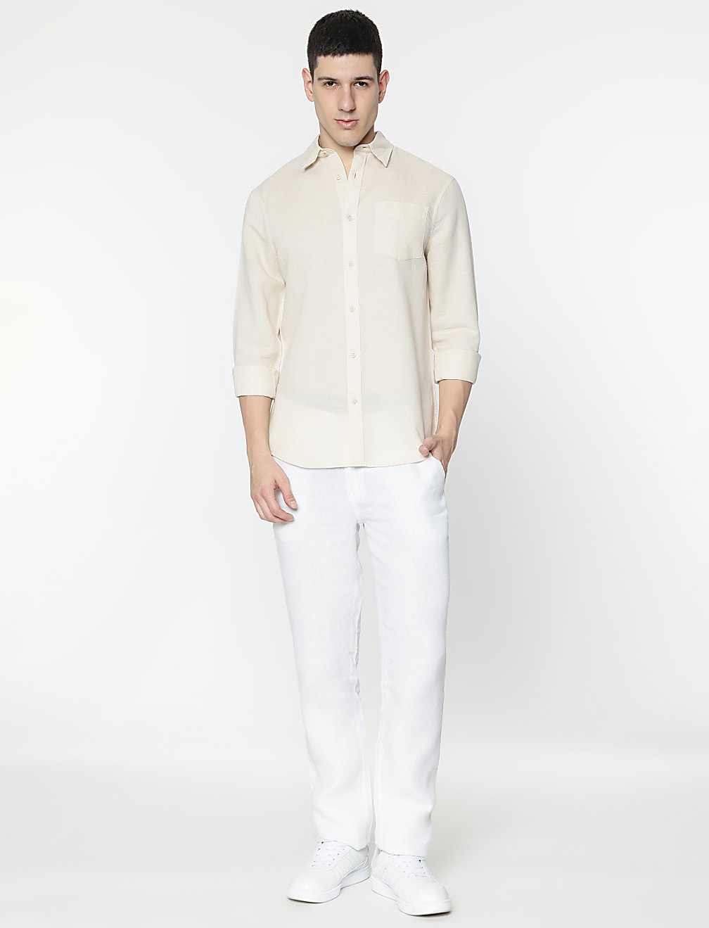 Linen Rich Spread Collar Shirt