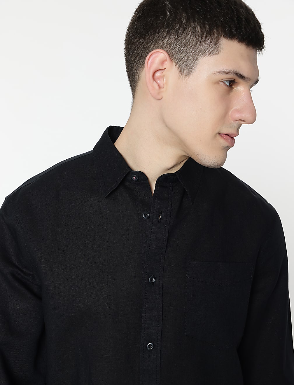 Linen Rich Spread Collar Shirt