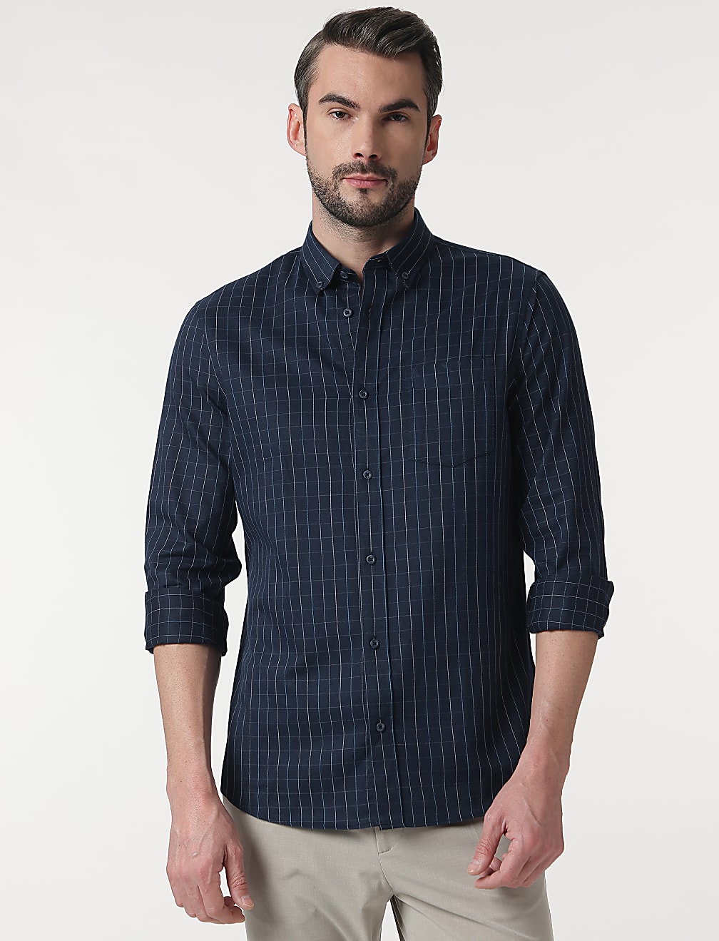 Check Cotton Rich Button Down Collar Shirt