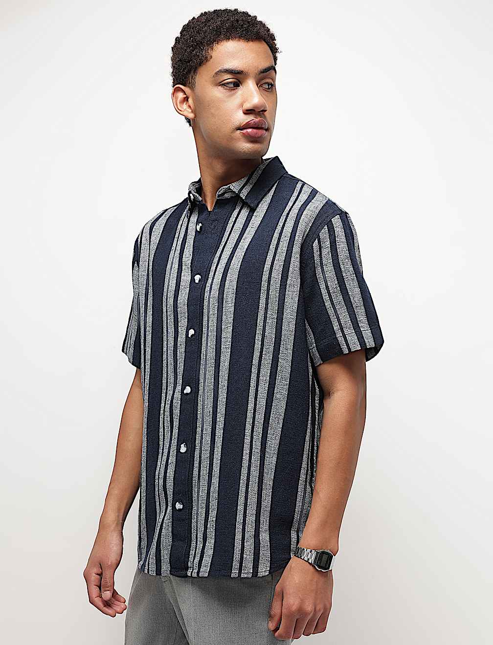 Cotton Linen Blend Striped Shirt