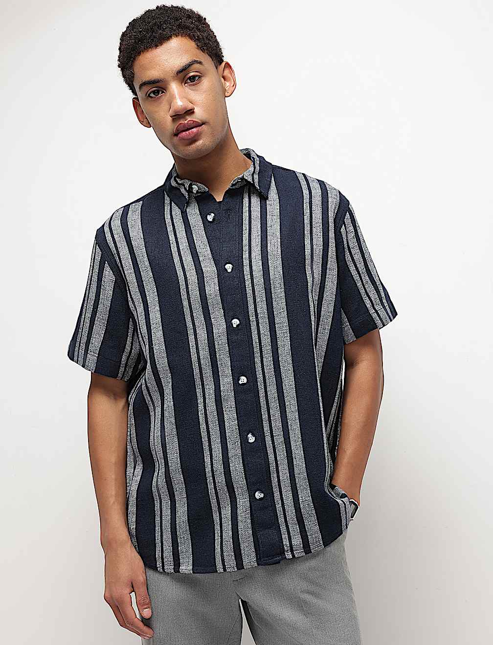 Cotton Linen Blend Striped Shirt