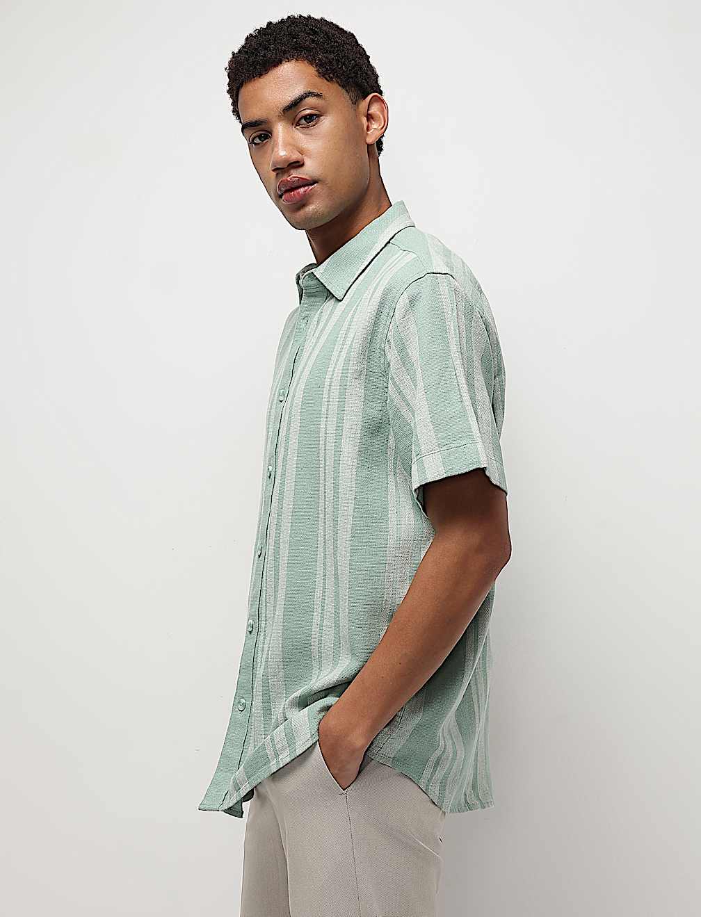 Cotton Linen Blend Striped Shirt