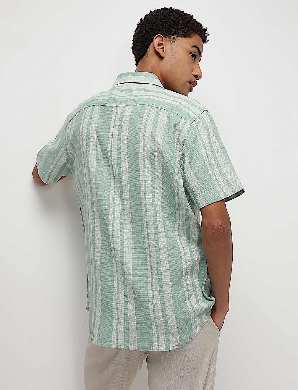 Cotton Linen Blend Striped Shirt